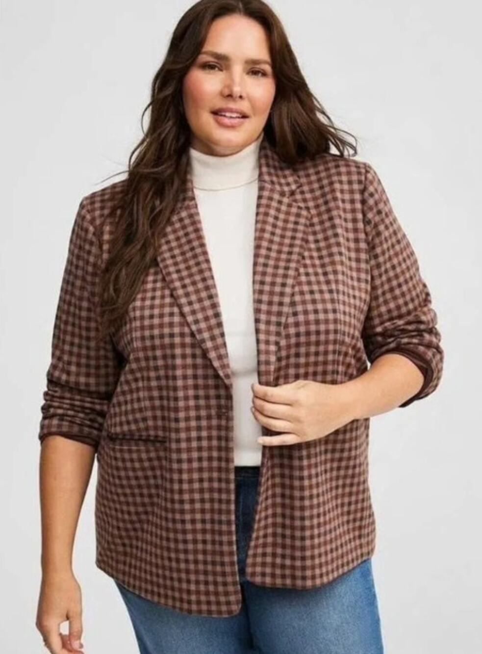 Torrid Brown Plaid Blazer Single Button Dark Academia Office Siren Workwear 3X